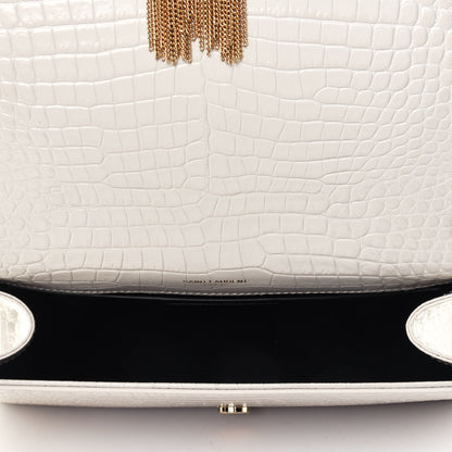 Saint Laurent Calfskin Crocodile Embossed Medium Classic Monogram Kate Tassel Satchel Crema Soft 4 of 4