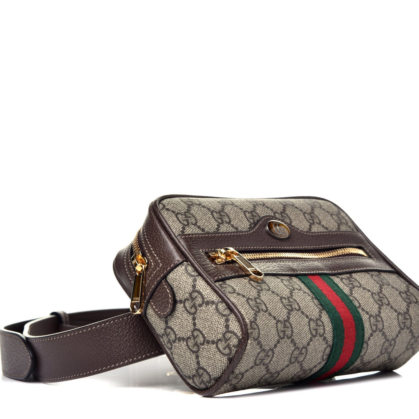 GG Supreme Monogram Web Small Ophidia Belt Bag 85 34 Dark Brown