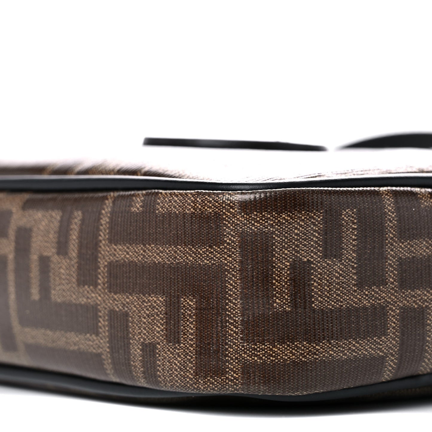 Glazed Fabric Vitello Century FF 1974 Stamp Patch Small Crossbody Messenger Mogano Panna Black