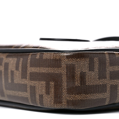 Fendi Glazed Fabric Vitello Century FF 1974 Stamp Patch Small Crossbody Messenger Mogano Panna Black 8 of 11
