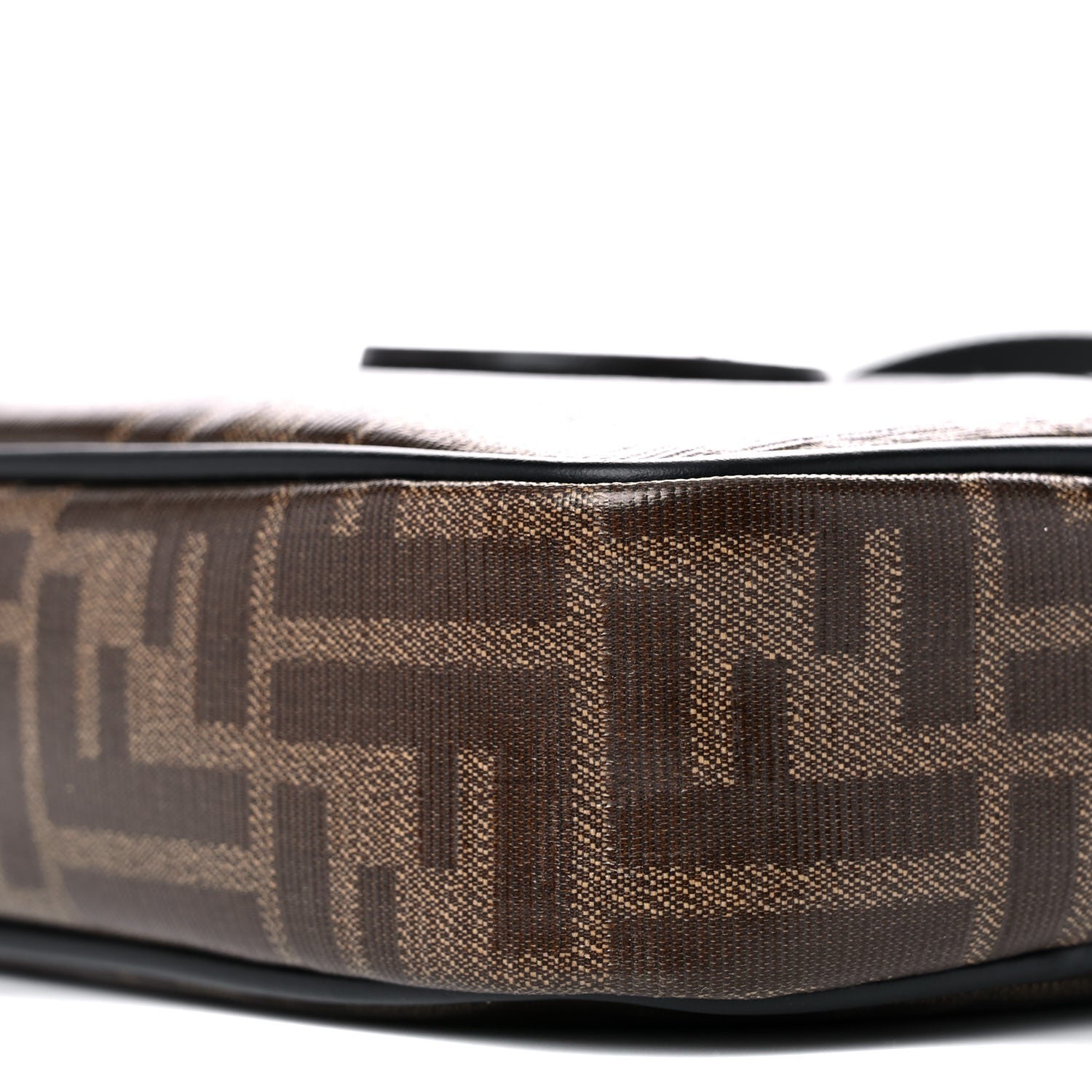 Fendi Glazed Fabric Vitello Century FF 1974 Stamp Patch Small Crossbody Messenger Mogano Panna Black 8 of 11