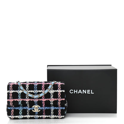 Chanel Tweed Quilted Mini Rectangular Flap Black Pink Blue Ecru 11 of 11