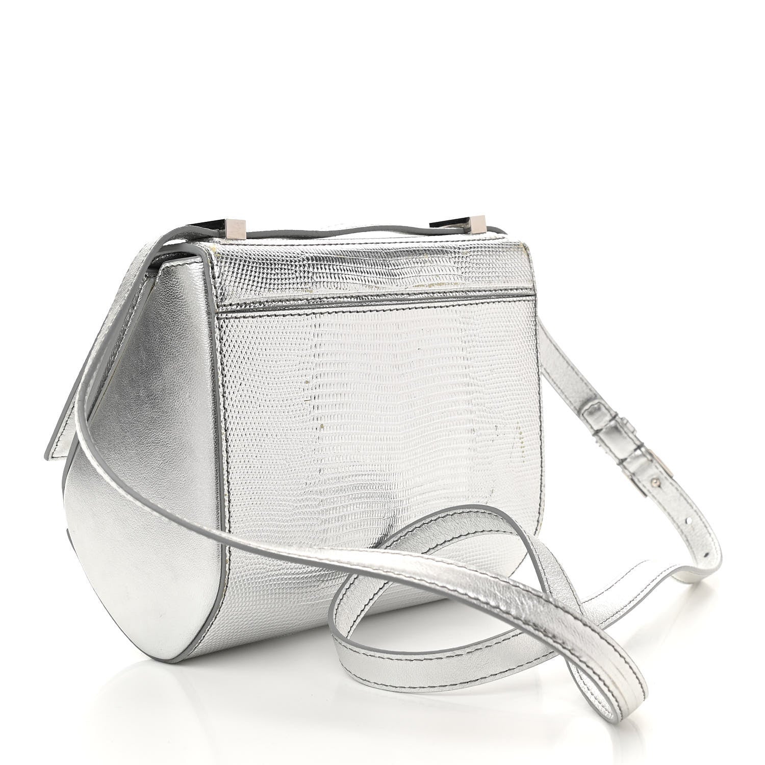 Givenchy Metallic Calfskin Lizard Embossed Mini Pandora Box Crossbody Bag Silver 3 of 14