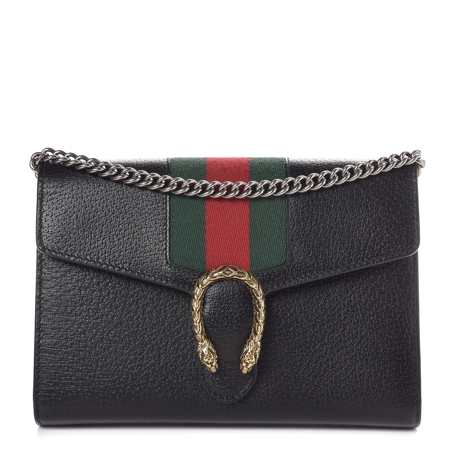 Gucci Calfskin Web Mini Dionysus Chain Wallet Black 1 of 8