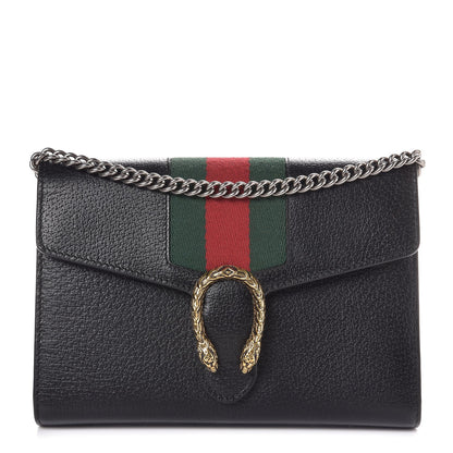 Gucci Calfskin Web Mini Dionysus Chain Wallet Black 1 of 8