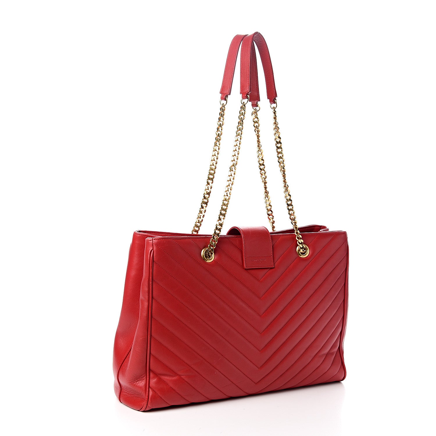 Saint Laurent Smooth Calfskin Matelasse Chevron Monogram Shopping Bag Red 2 of 15