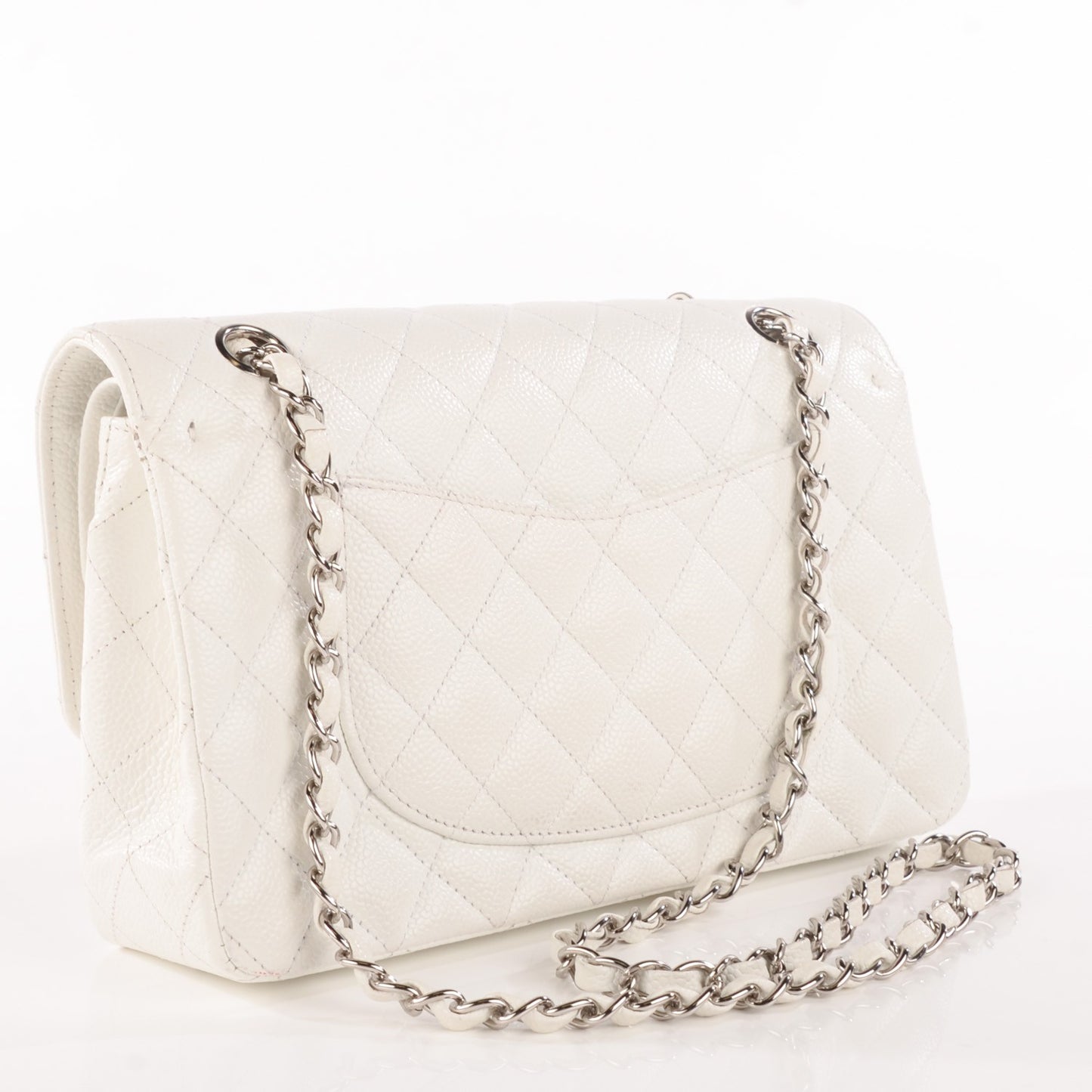 Caviar Quilted Medium Double Flap White