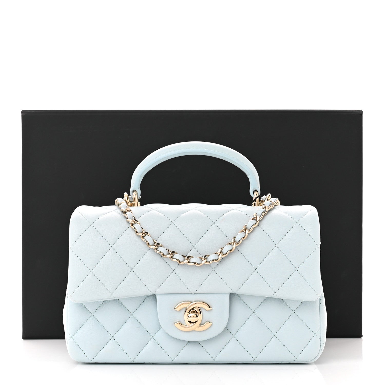 Chanel Lambskin Quilted Mini Top Handle Rectangular Flap Light Blue 12 of 12