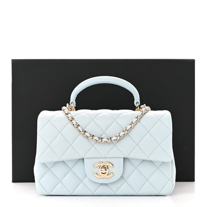 Chanel Lambskin Quilted Mini Top Handle Rectangular Flap Light Blue 12 of 12