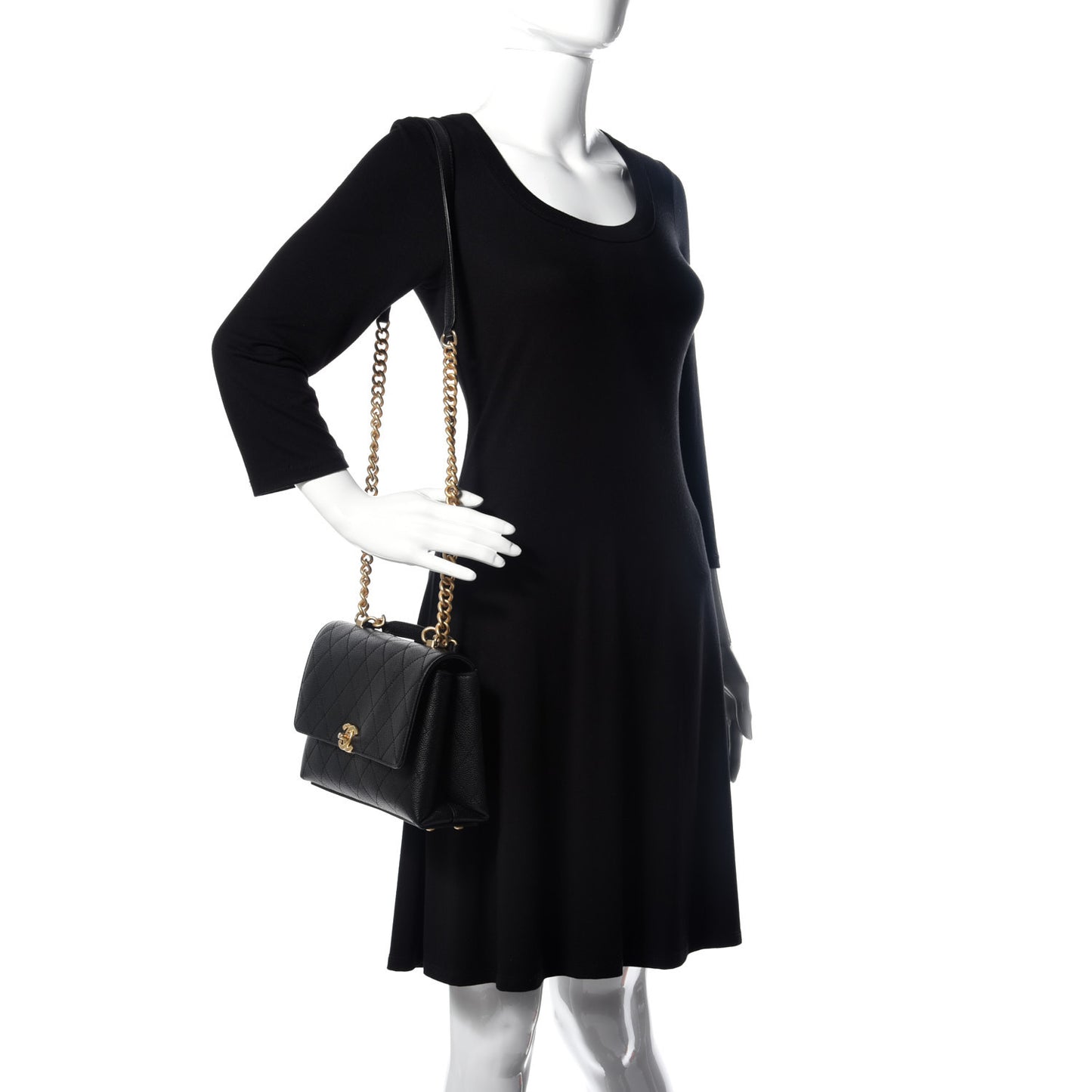 Caviar Diamond Stitched Small Top Handle Flap Black