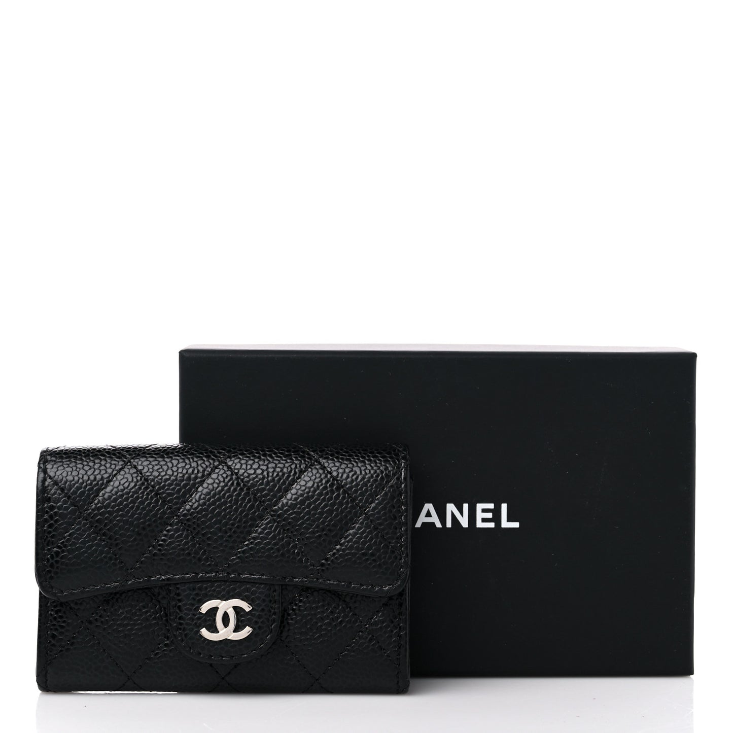 Caviar Quilted Flap Card Holder Black