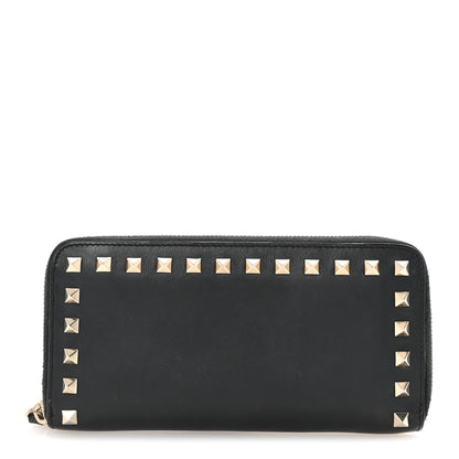 Valentino Garavani Vitello Rockstud Zip Around Wallet Black 1 of 6