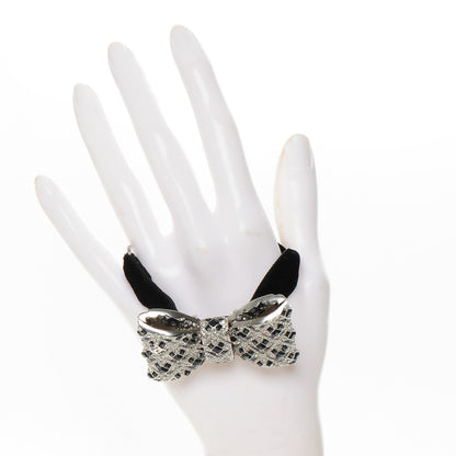 Chanel Crystal Velvet CC Bow Bracelet Black Silver 2 of 4