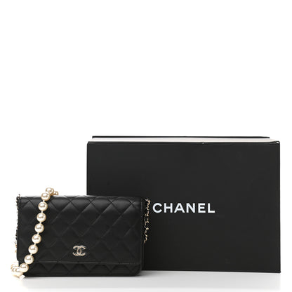 Chanel Lambskin Quilted Pearl Wallet On Chain WOC Black 13 of 13