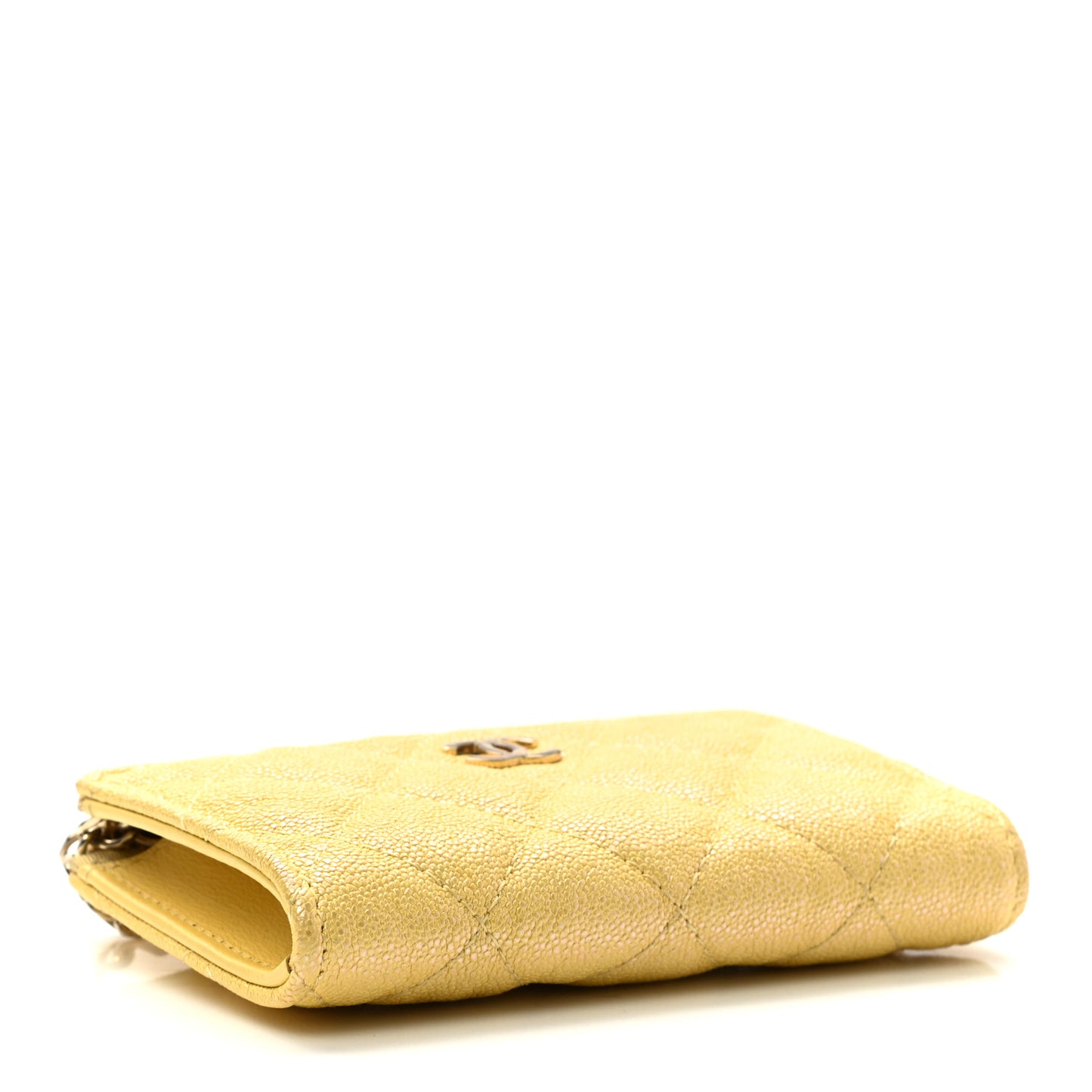 Iridescent Caviar Quilted Key Holder Case Yellow