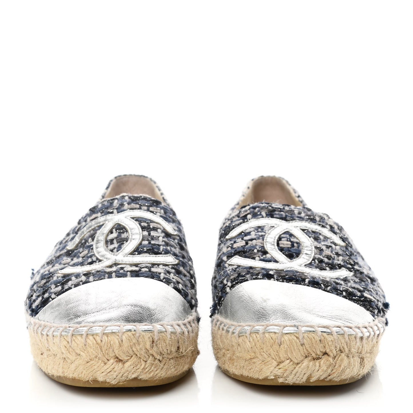 Metallic Tweed Lambskin CC Espadrilles 38 Blue Black Silver