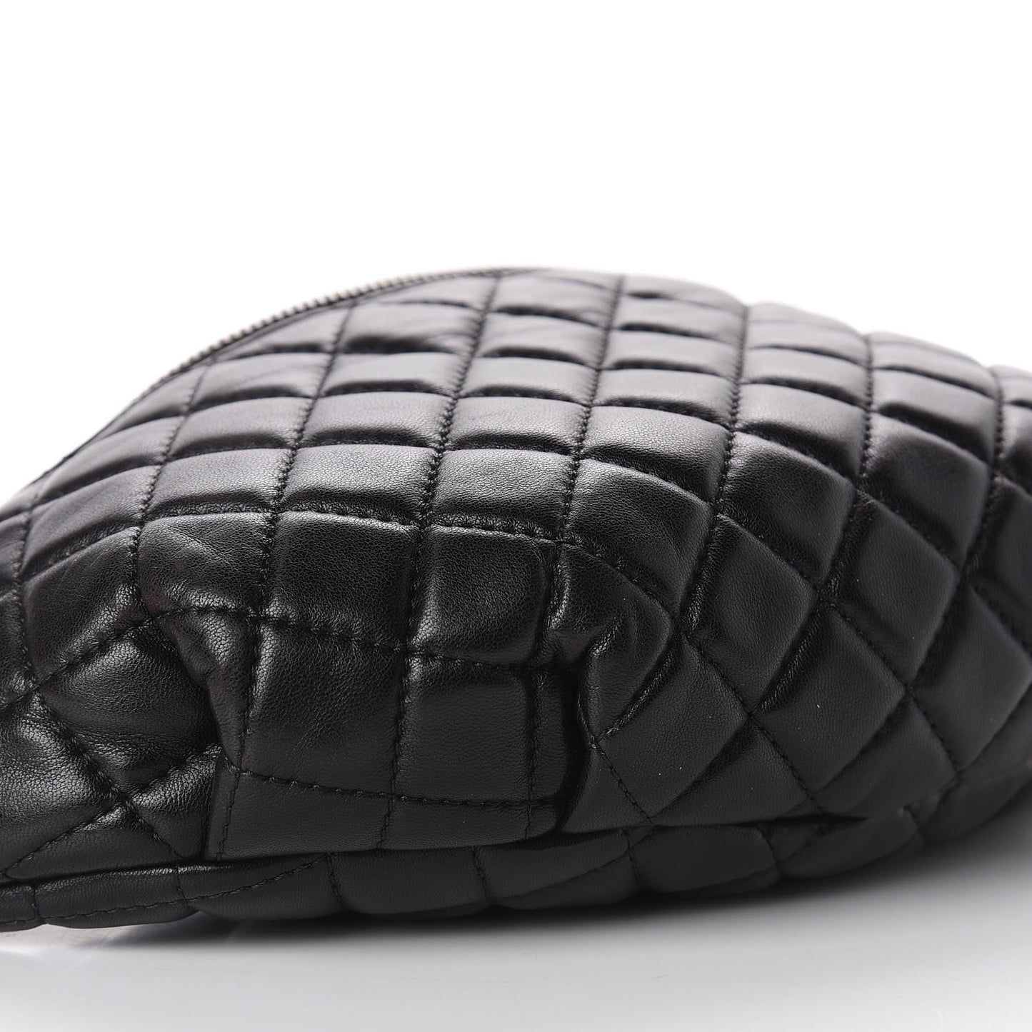 Lambskin Quilted Banane Waist Bag Fanny Pack Black