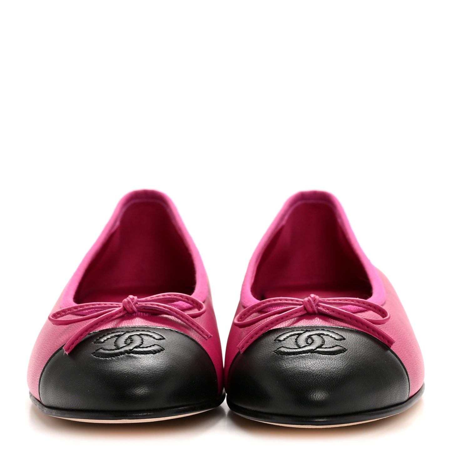 Calfskin Cap Toe CC Ballerina Flats 37.5 Fuchsia Black