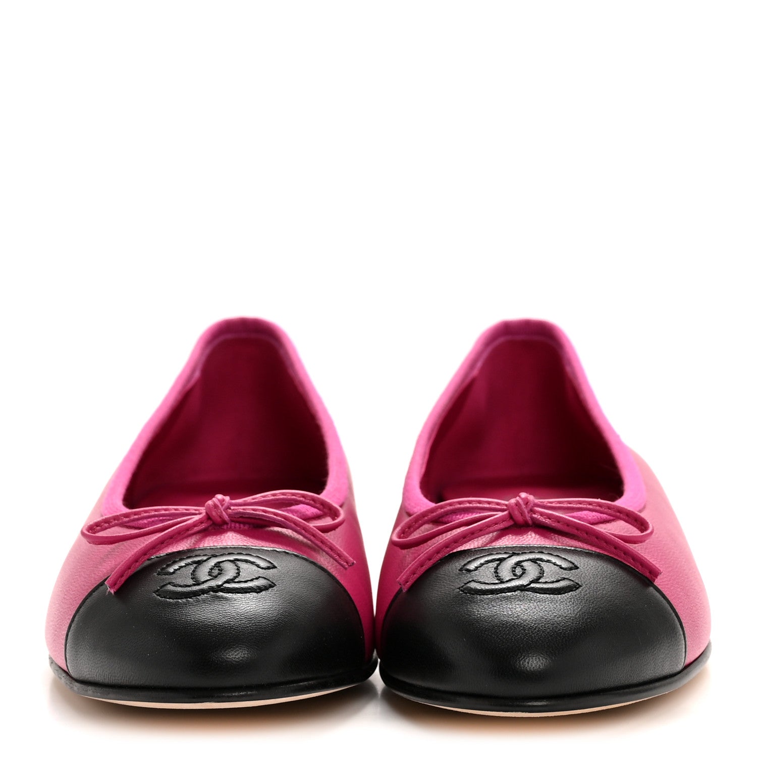 Chanel Calfskin Cap Toe CC Ballerina Flats 37.5 Fuchsia Black 3 of 10