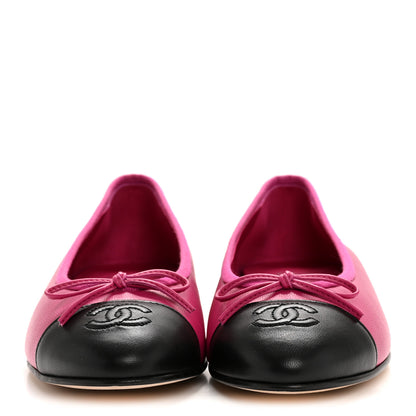 Chanel Calfskin Cap Toe CC Ballerina Flats 37.5 Fuchsia Black 3 of 10