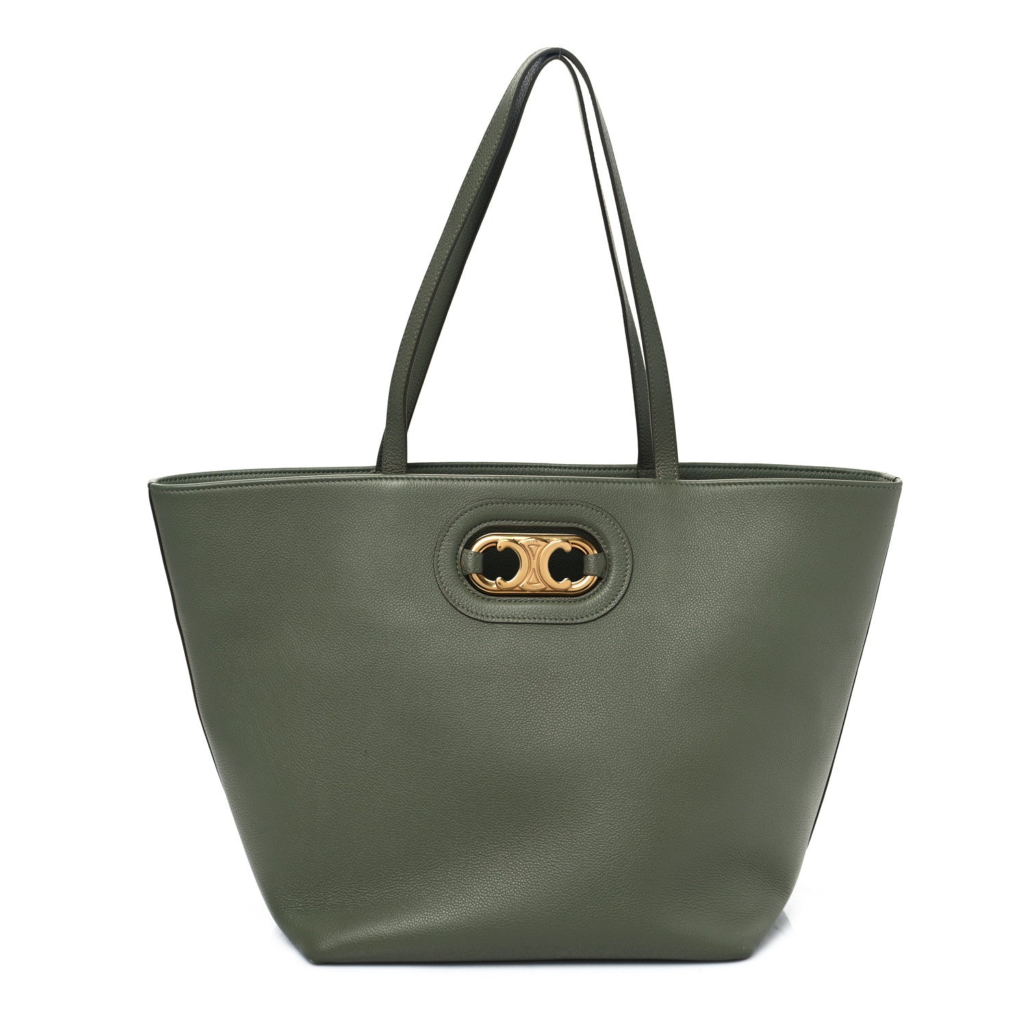 Celine Grained Calfskin Maillon Triomphe Medium Cabas Light Khaki 1 of 9