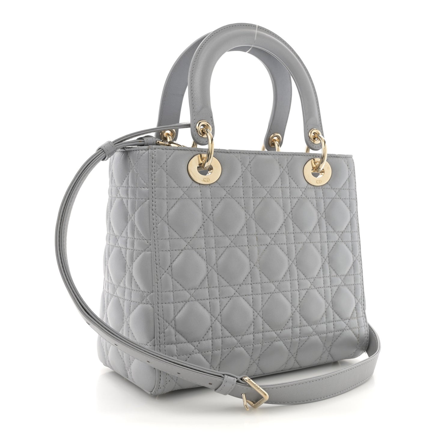 Pearly Lambskin Cannage Medium Lady Dior Grey