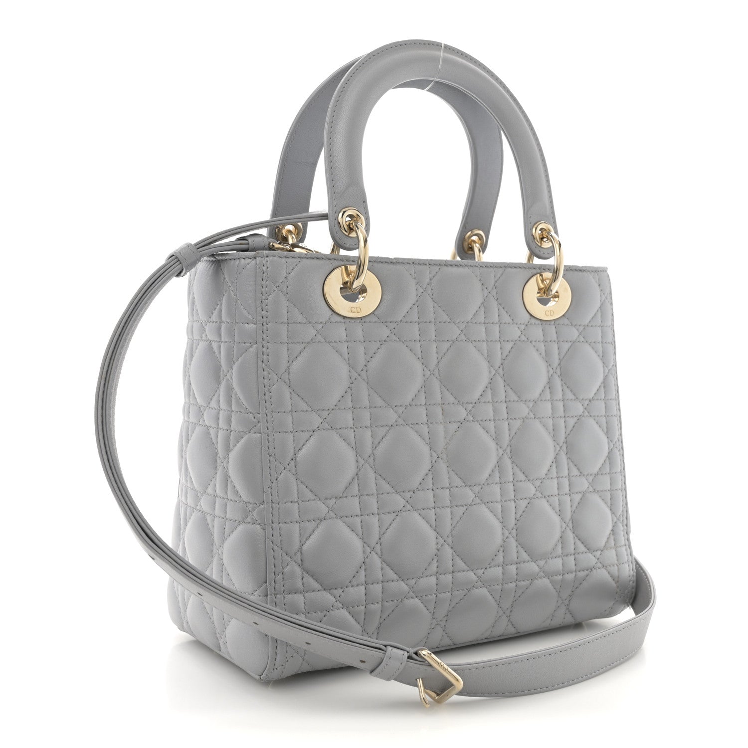 Christian Dior Pearly Lambskin Cannage Medium Lady Dior Grey 3 of 11