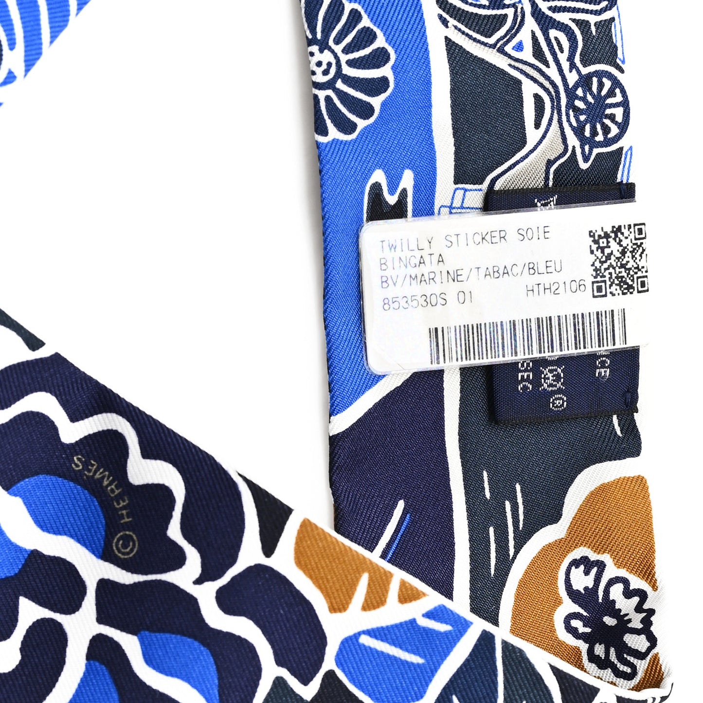 Silk Bingata Twilly Marine Tabac White