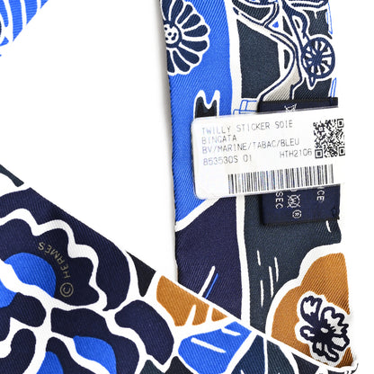 Hermes Silk Bingata Twilly Marine Tabac White 3 of 3