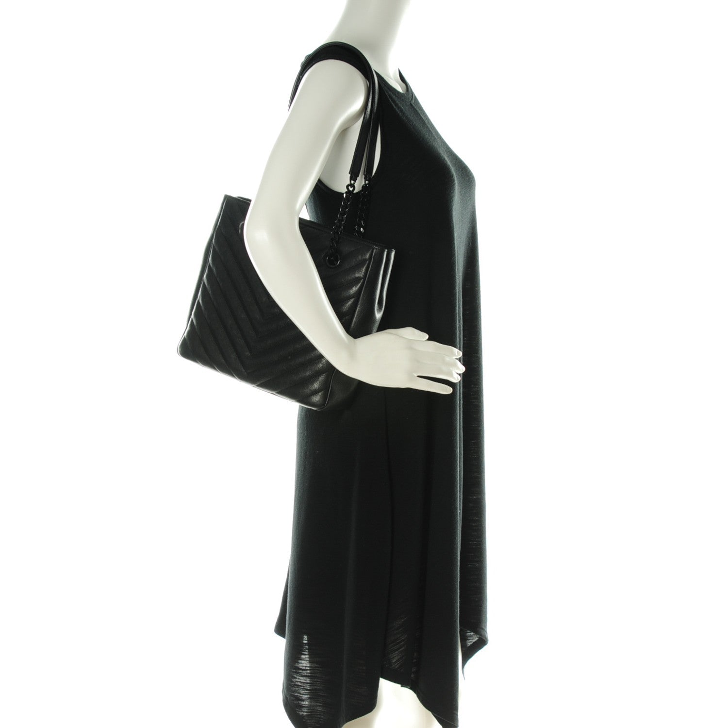 Saint Laurent Sheepskin Matelasse Chevron Small Monogram Shopping Bag Black 2 of 7