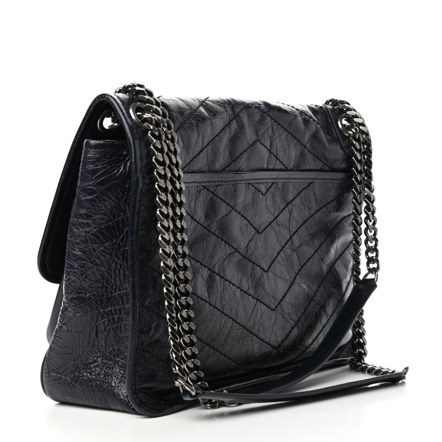 Saint Laurent Crinkled Calfskin Matelasse Monogram Medium Niki Chain Satchel Deep Marine 3 of 9