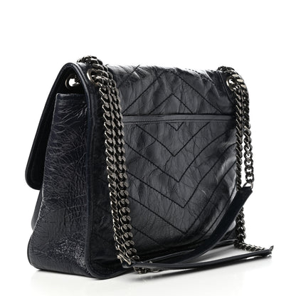 Saint Laurent Crinkled Calfskin Matelasse Monogram Medium Niki Chain Satchel Deep Marine 3 of 9