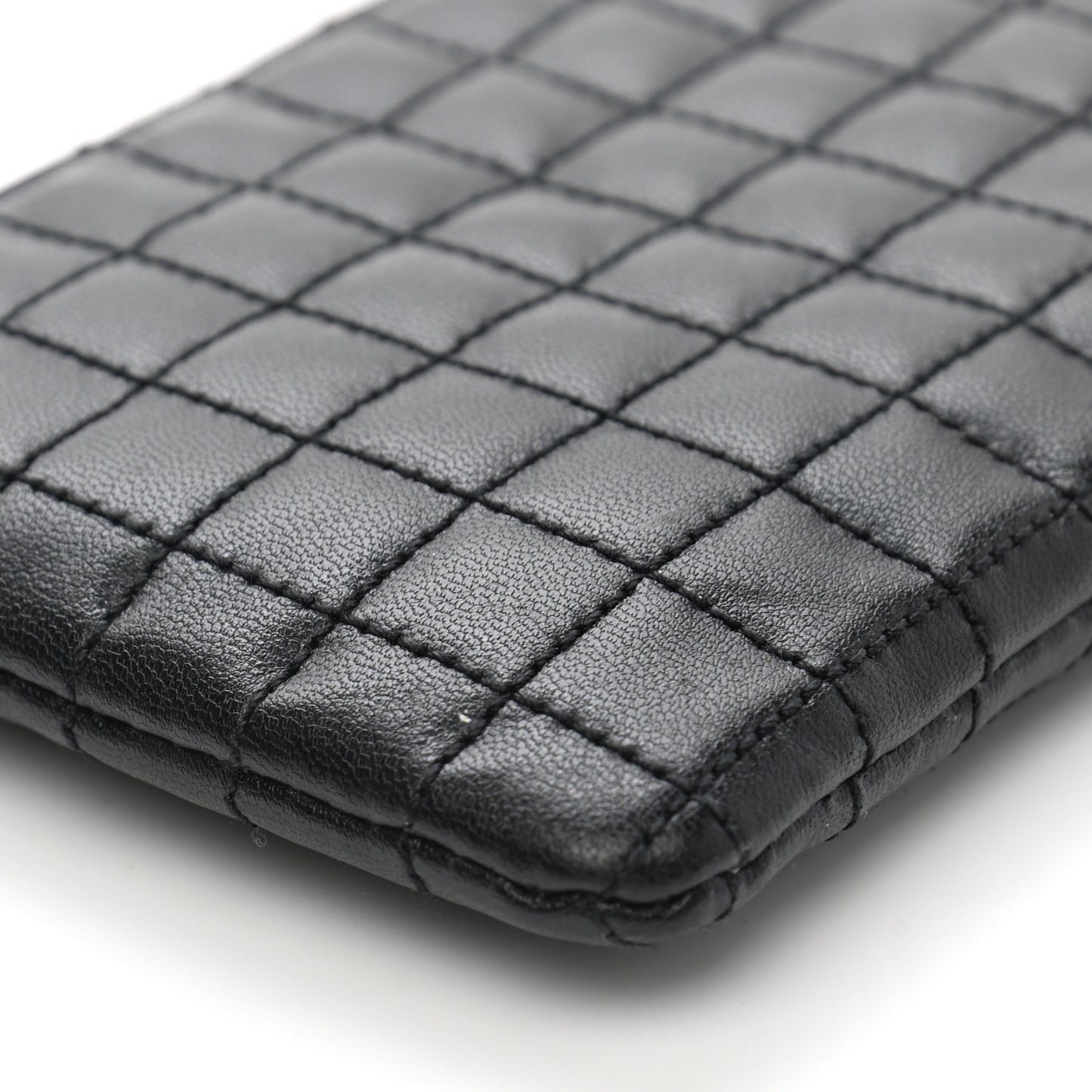 Calfskin Quilted C Charm Coin Card Pouch Black