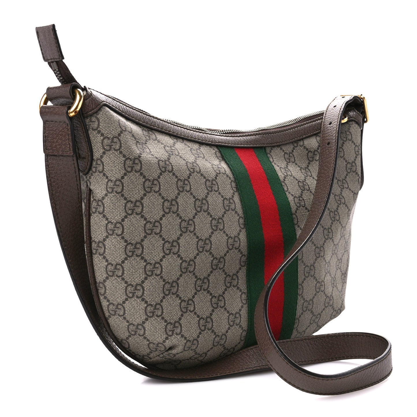 GG Supreme Monogram Web Small Ophidia Half Moon Hobo Brown