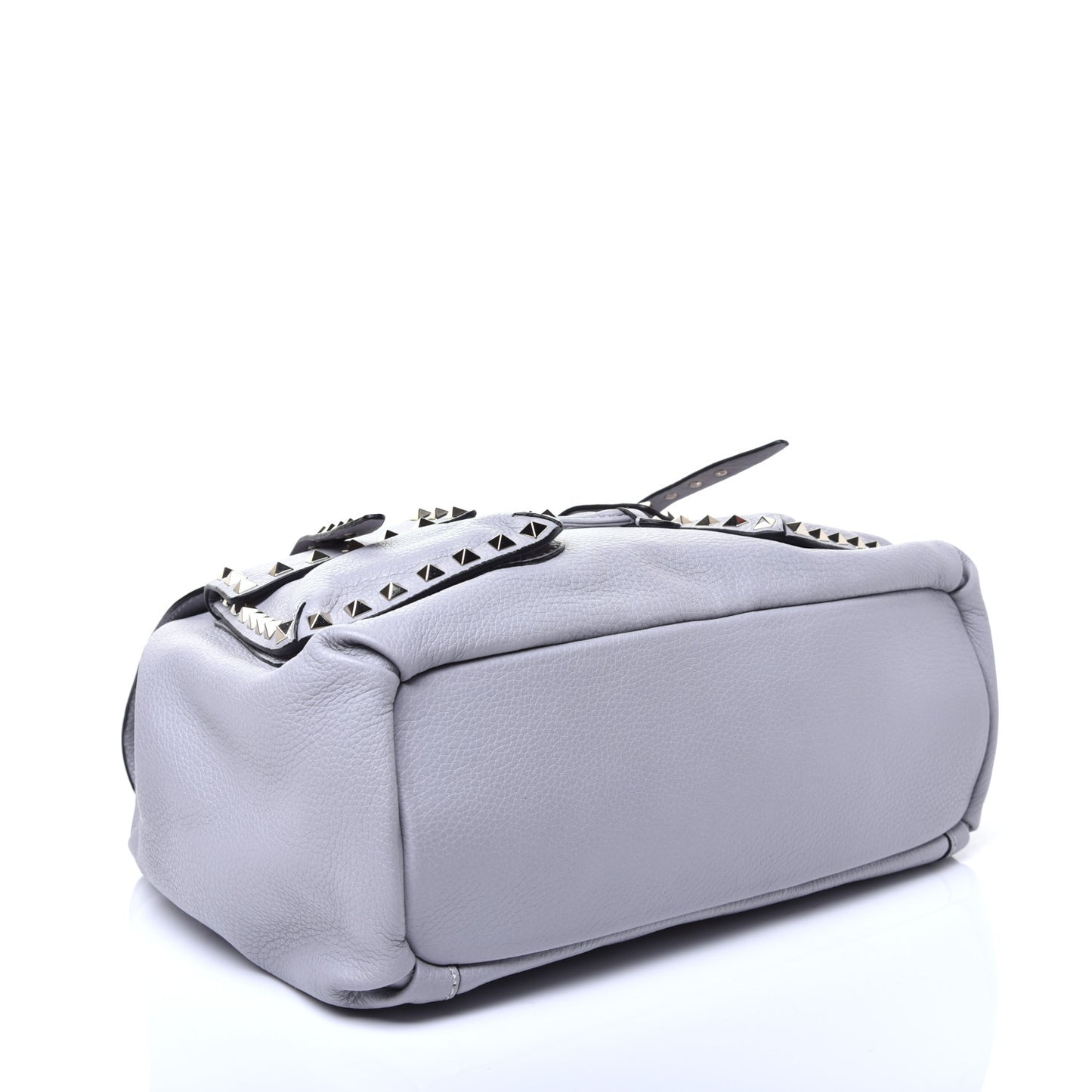 Pebbled Calfskin Rockstud Double Pocket Backpack Pastel Grey