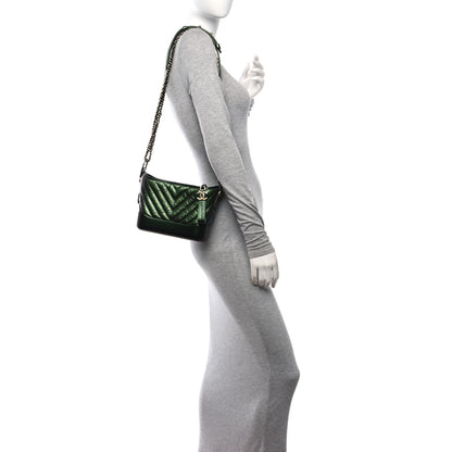 Chanel Metallic Aged Calfskin Chevron Quilted Small Gabrielle Hobo Green 2 of 11