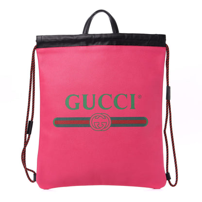 Gucci Grained Calfskin Logo Drawstring Backpack Box Pink Green Black 1 of 9