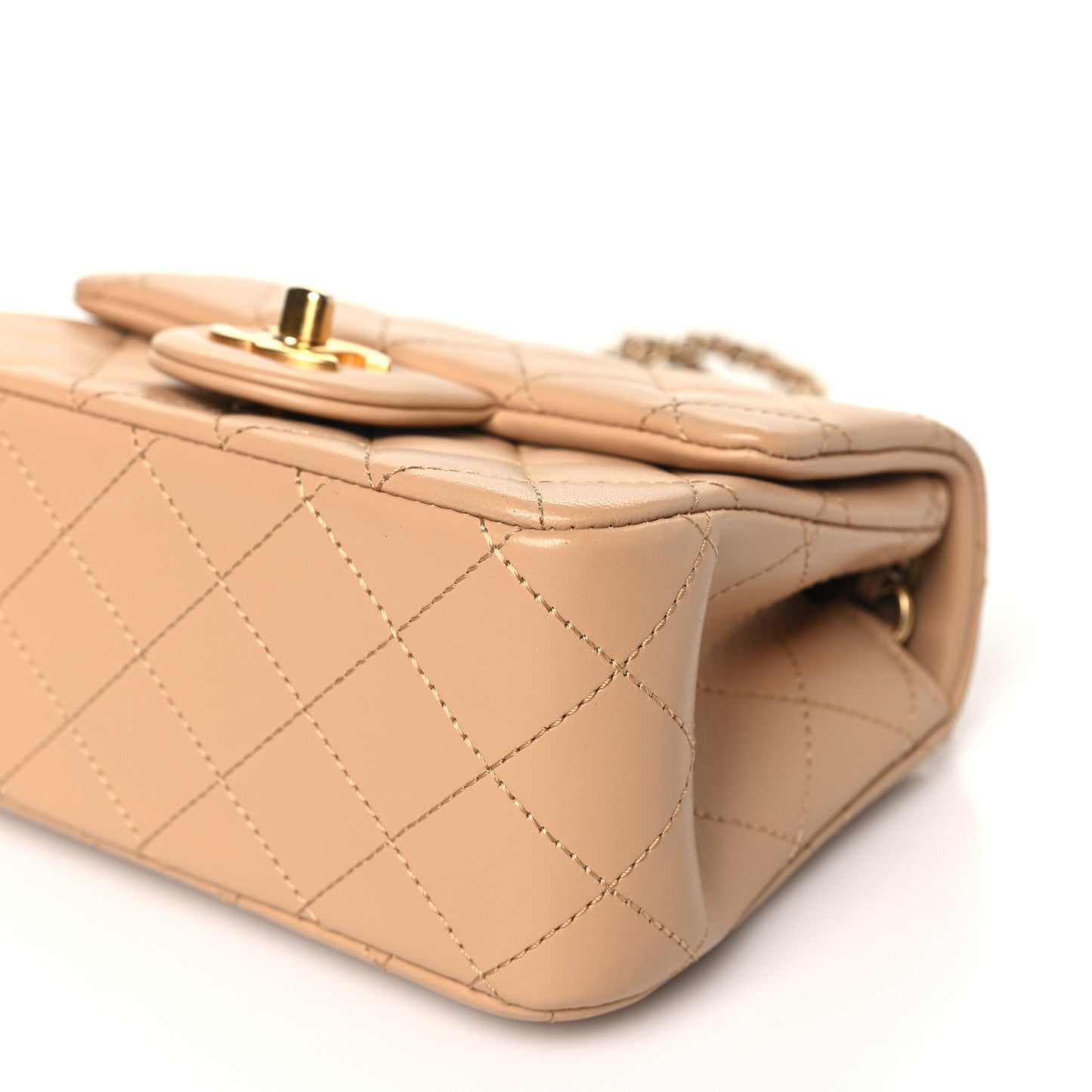 Lambskin Quilted Mini Pearl Crush Flap Beige