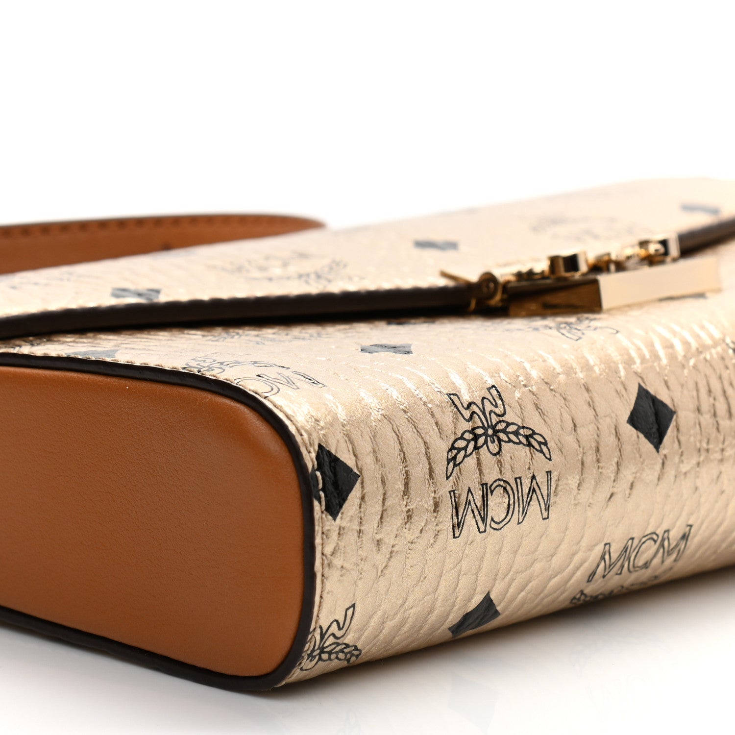 MCM Metallic Visetos Medium Millie Crossbody Bag Berlin Gold 8 of 9