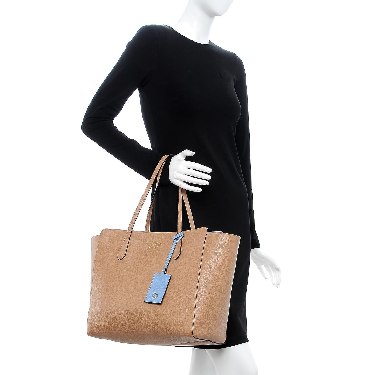 Dollar Calfskin Medium Swing Tote Camelia Mineral Blue