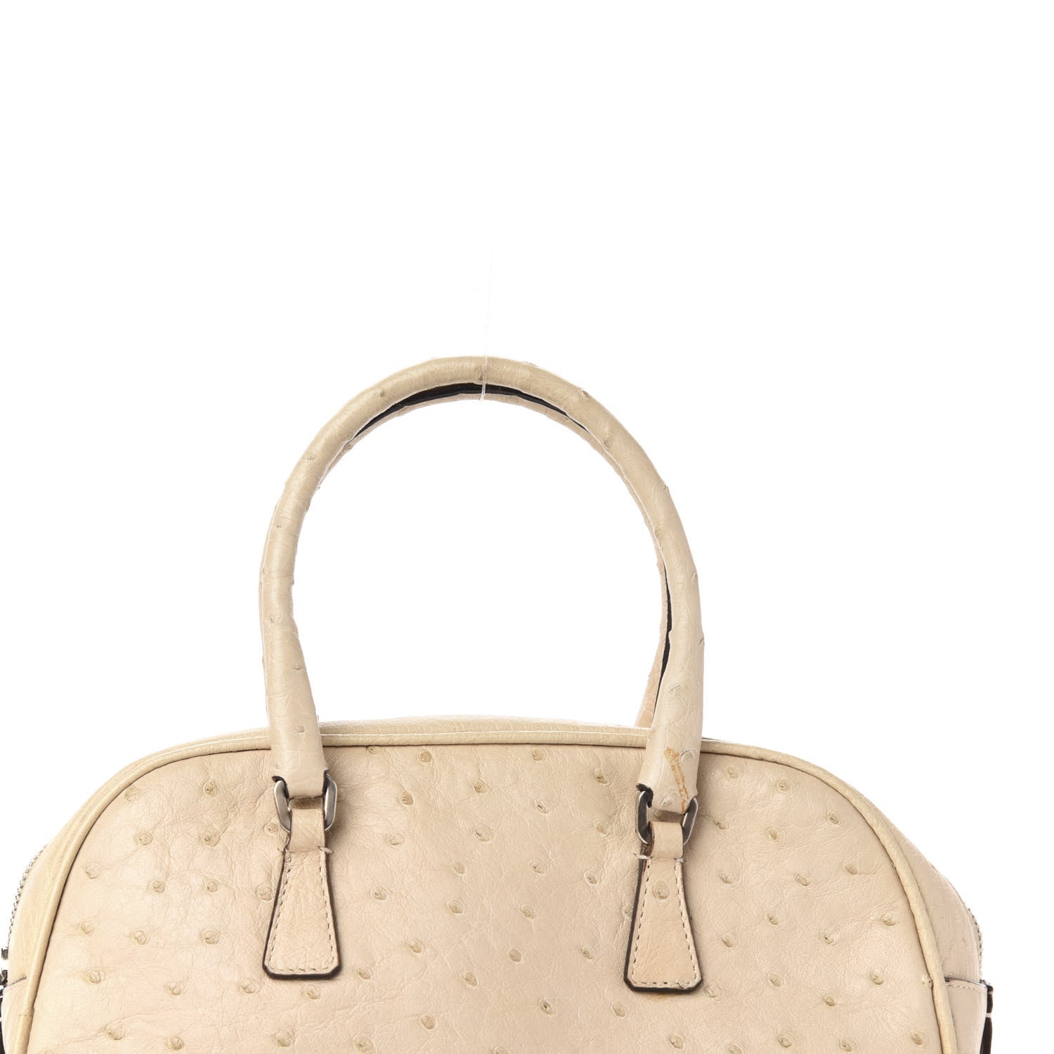 Prada Ostrich Mini Bowling Bag Beige 13 of 13