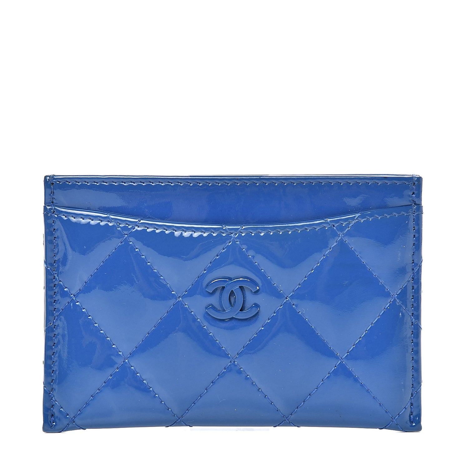 Patent Quilted Card Holder Blue