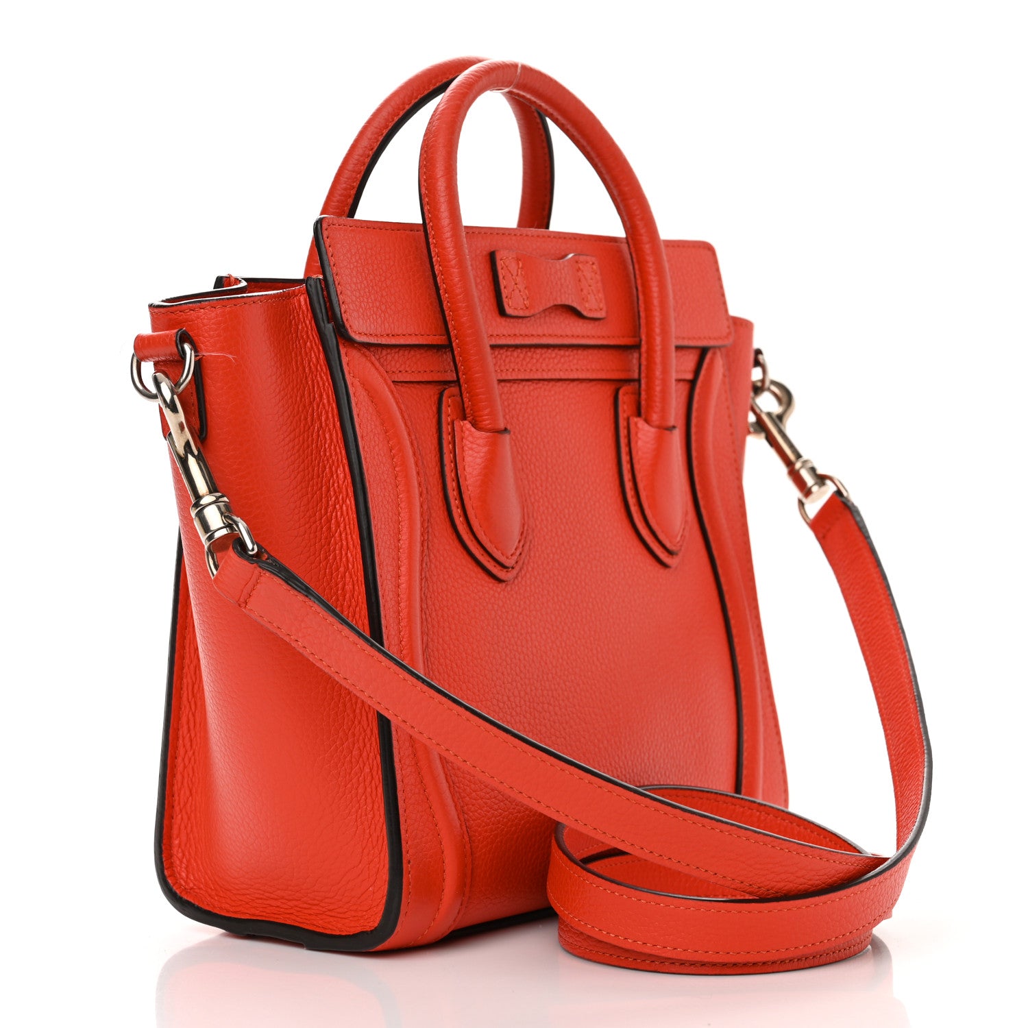Celine Drummed Calfskin Nano Luggage Vermillion 3 of 15