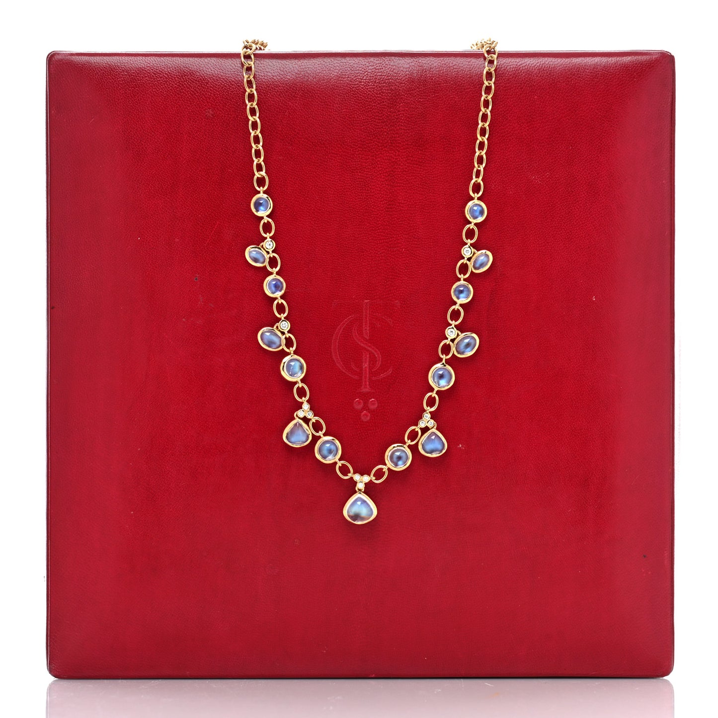 18K Yellow Gold Diamond Blue Moonstone Bib Necklace