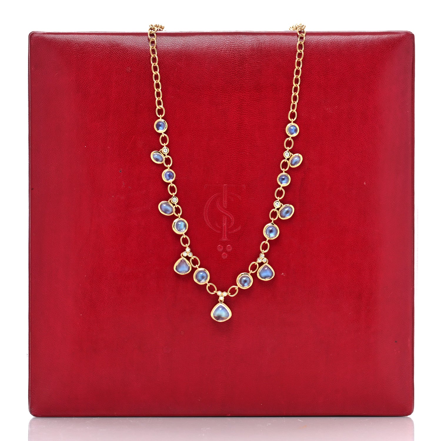 Temple St. Clair 18K Yellow Gold Diamond Blue Moonstone Bib Necklace 5 of 5