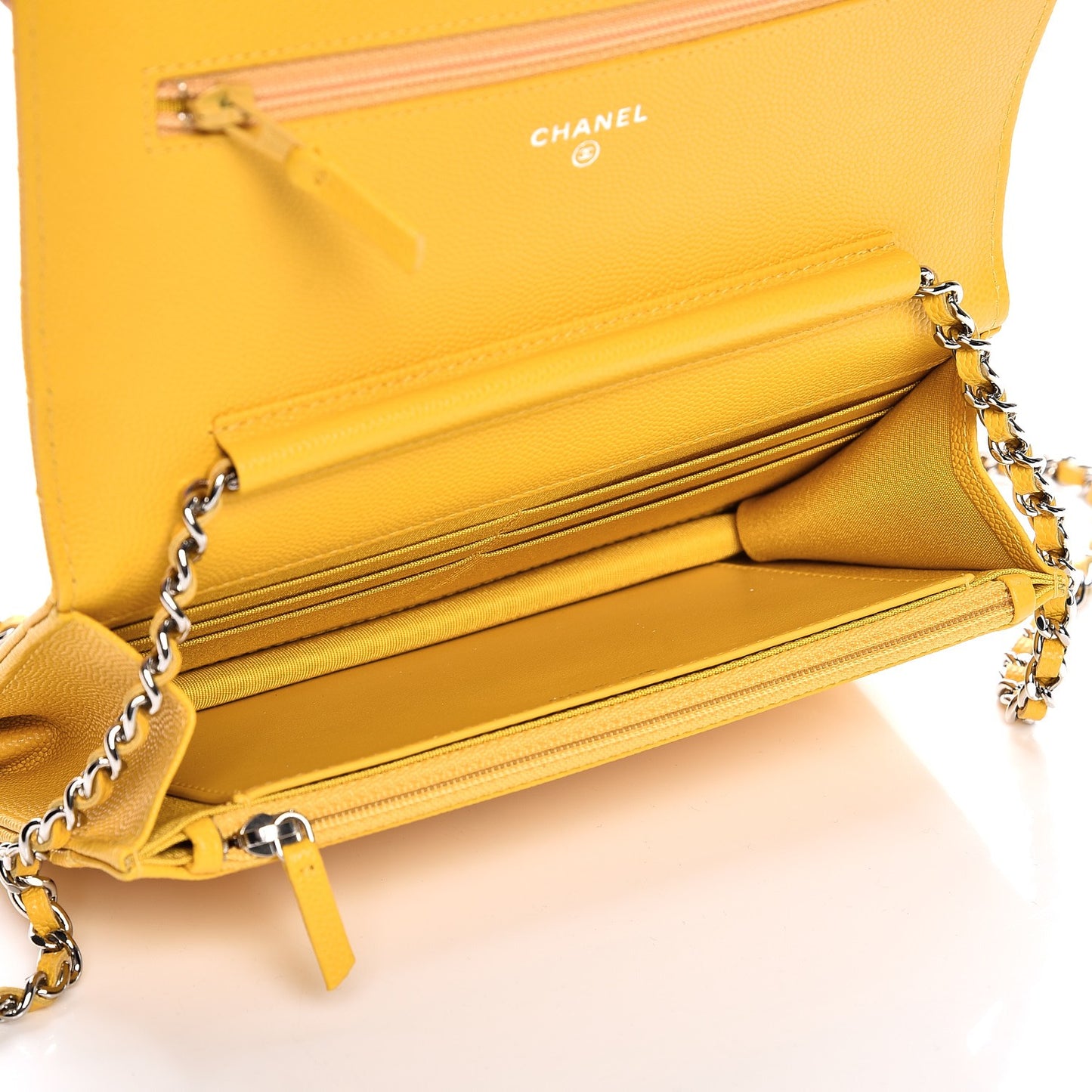Caviar Chevron Quilted Wallet On Chain WOC Yellow