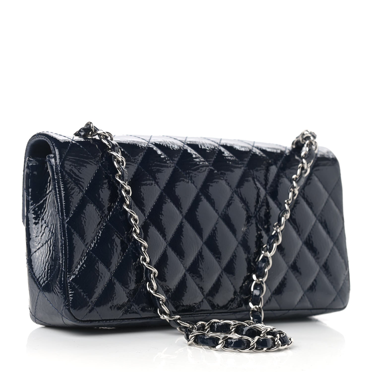 Chanel Distressed Patent Quilted East West Flap Navy Blue 3 of 15