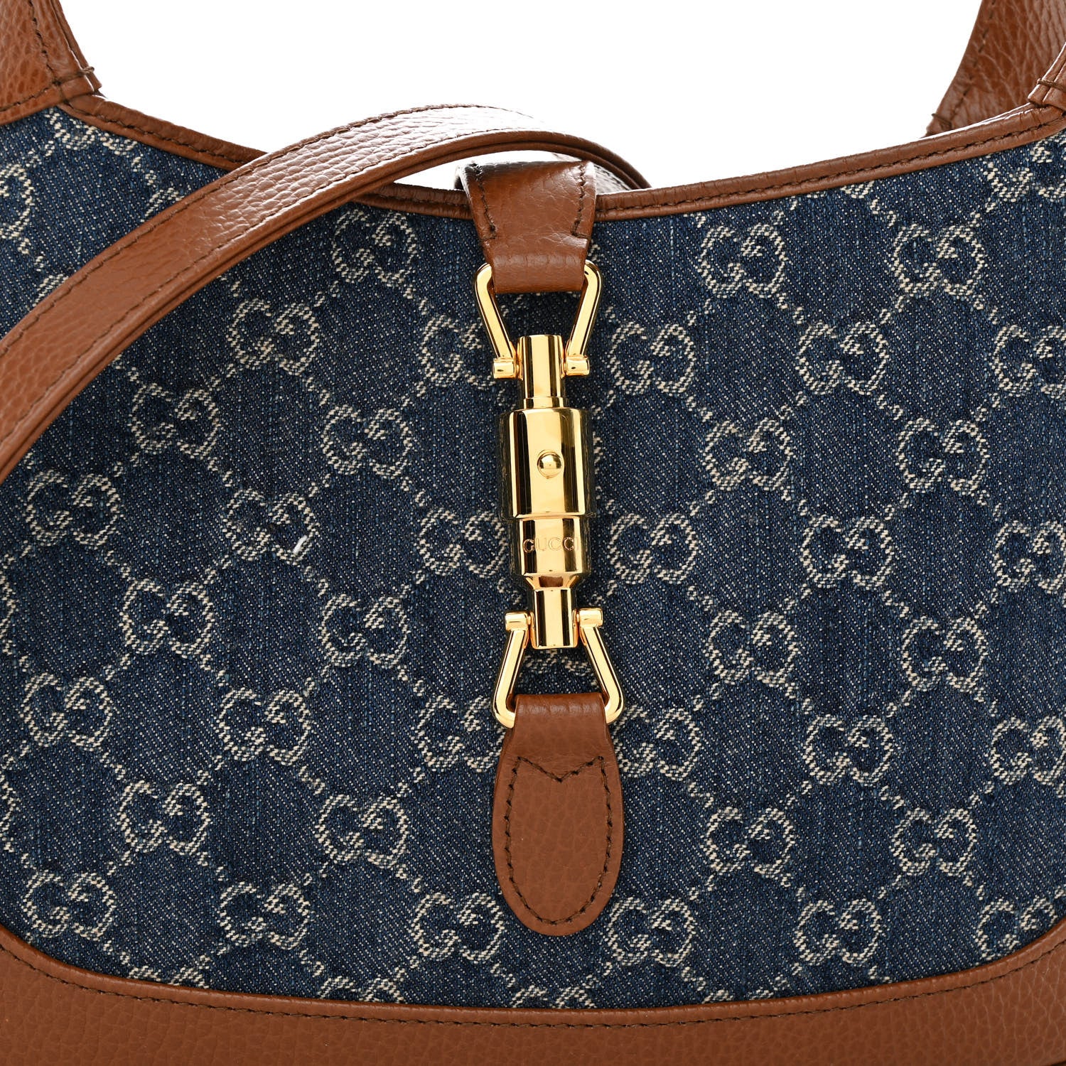 Gucci New Denim GG Monogram Calfskin Small Jackie 1961 Hobo Blue Tea Cuir 8 of 12