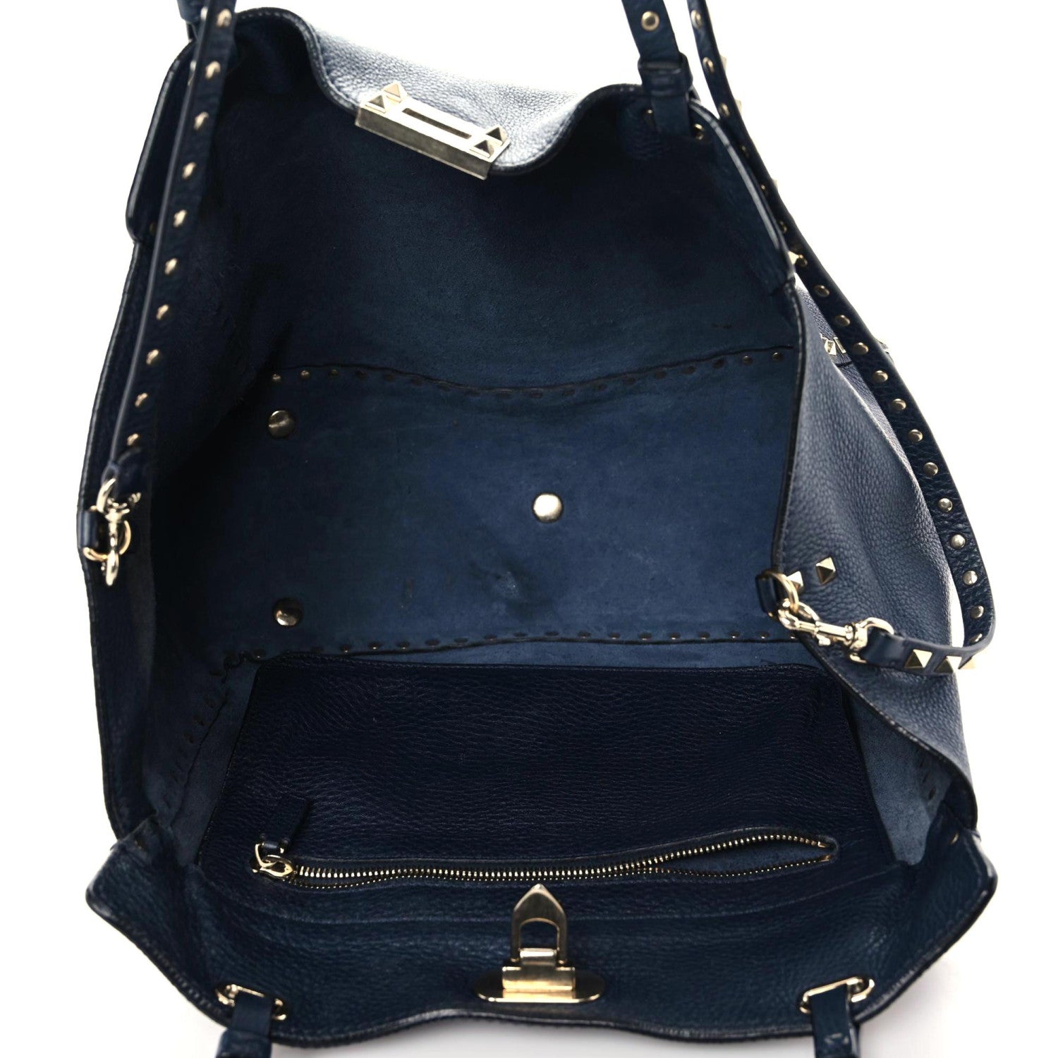 Valentino Garavani Pebbled Calfskin Medium Rockstud Tote Marine 20 of 24