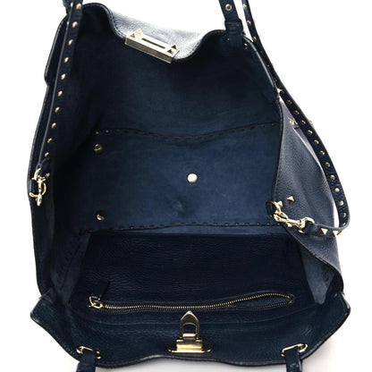 Valentino Garavani Pebbled Calfskin Medium Rockstud Tote Marine 20 of 24
